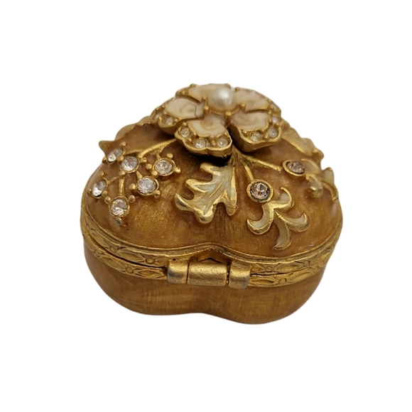 JAY STRONGWATER GOLD HEART  TRINKET BOX W/SWAROVSKI CRYSTALS & FLOWERS  2002 - Picture 5 of 9